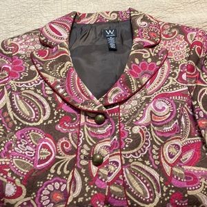 Brown and pink paisley designed women’s suit jacket